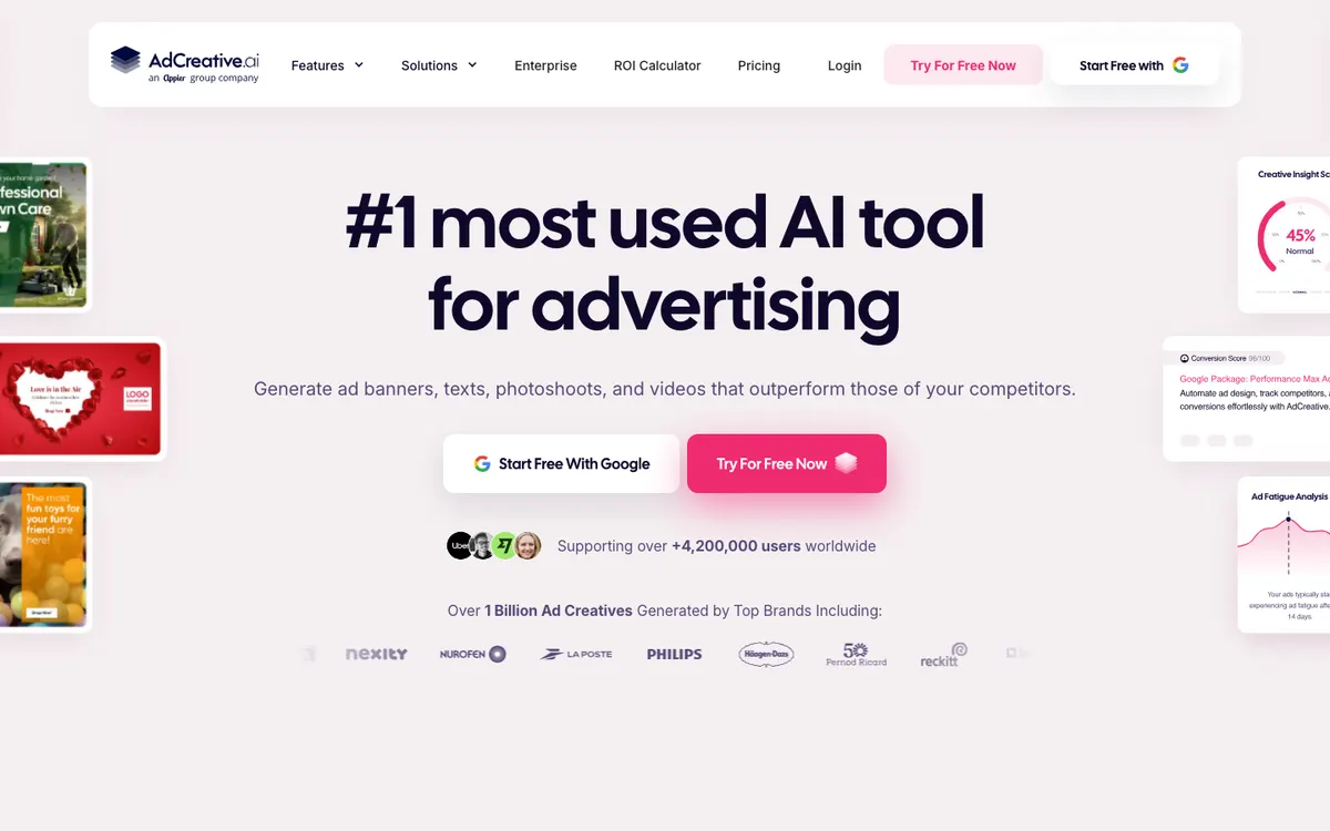 Page d'accueil de AdCreative.ai
