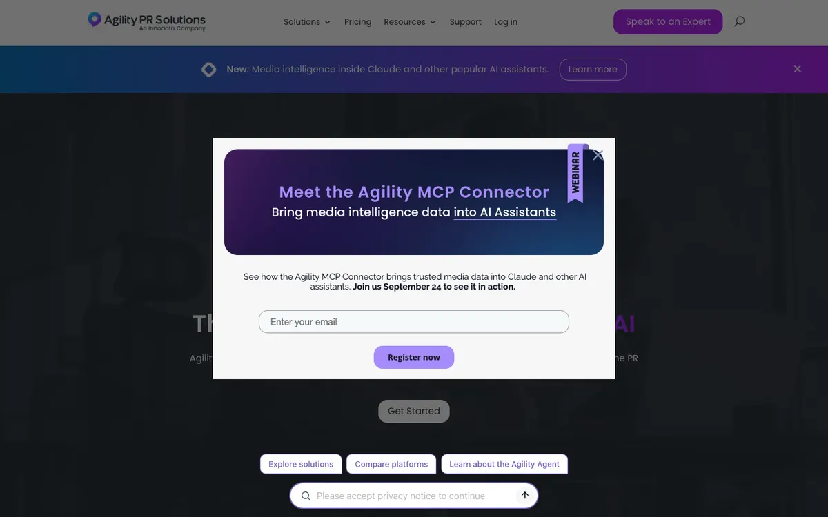 Page d'accueil de Agility PR Solutions