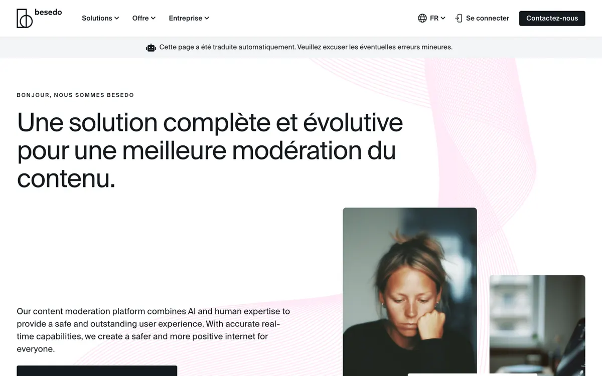 Page d'accueil de Besedo