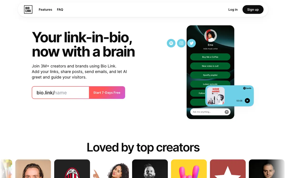 Page d'accueil de Bio Link