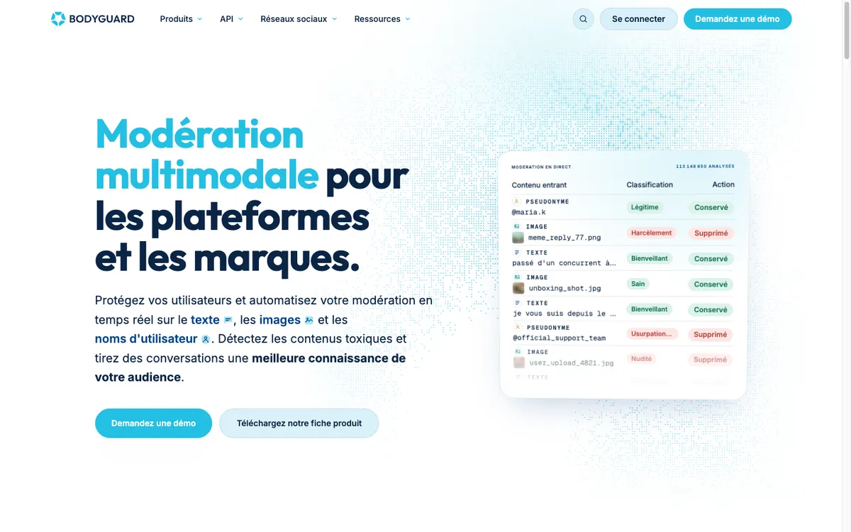 Page d'accueil de Bodyguard.ai