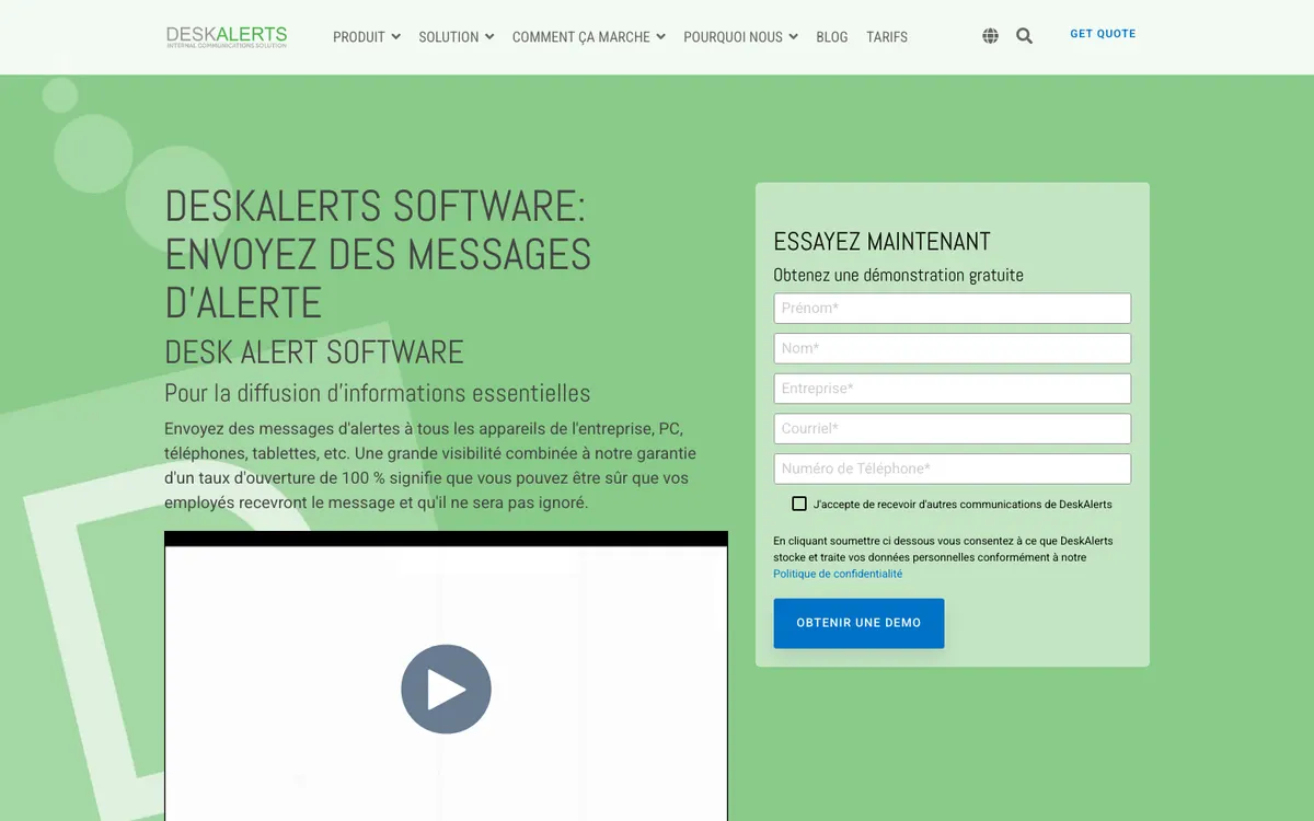 Page d'accueil de DeskAlerts