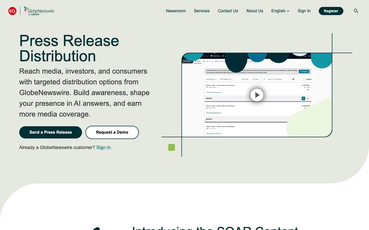 Page d'accueil de GlobeNewswire