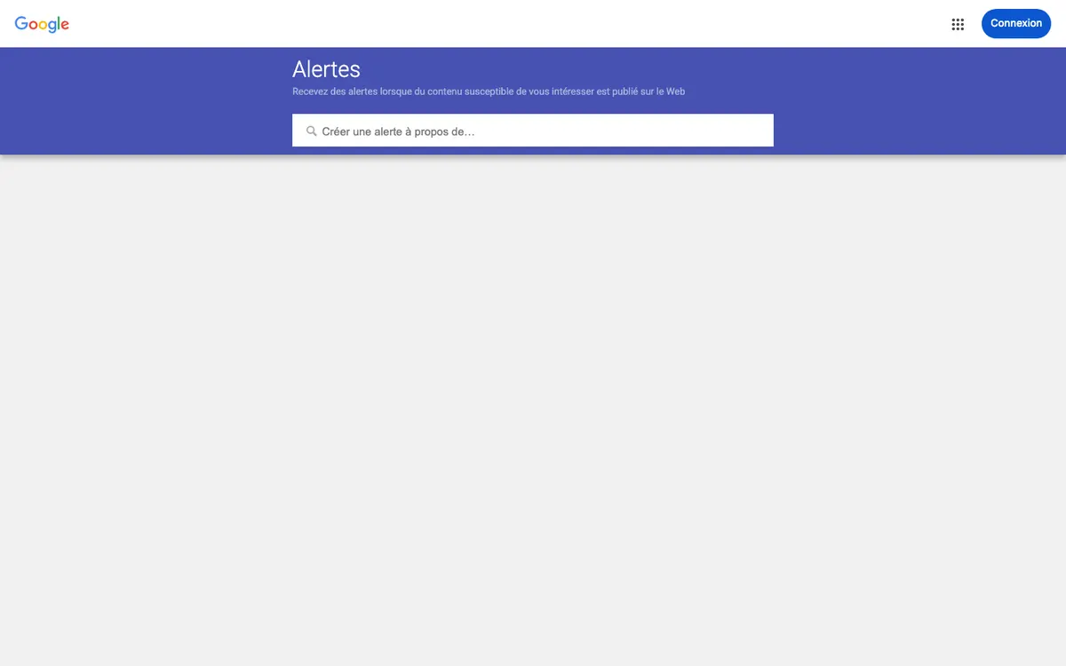 Page d'accueil de Google Alertes