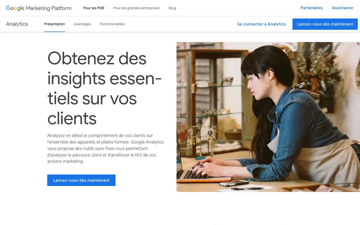 Page d'accueil de Google Analytics