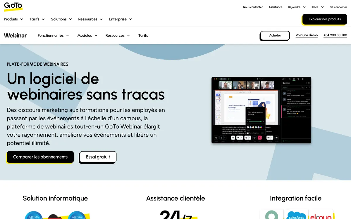 Page d'accueil de GoTo Webinar