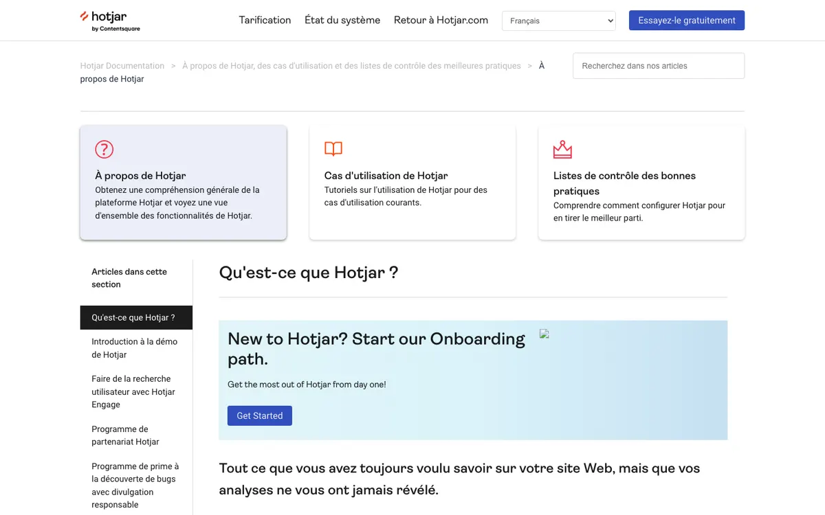 Page d'accueil de Hotjar