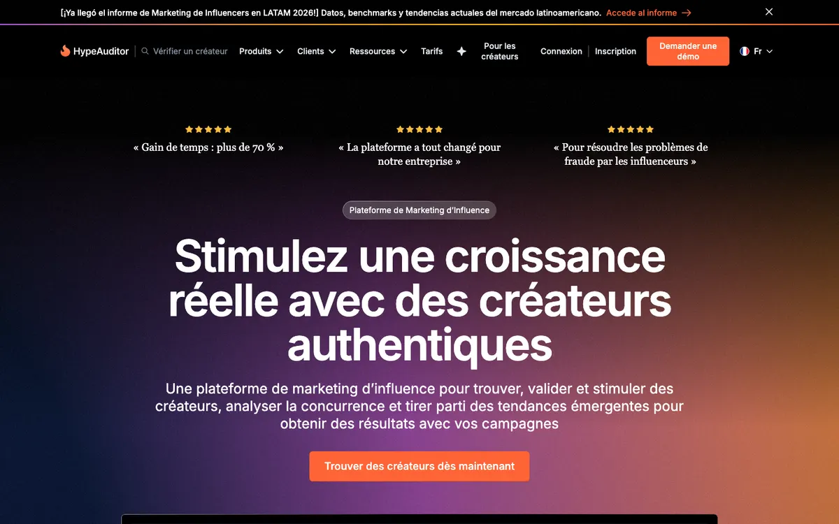 Page d'accueil de HypeAuditor