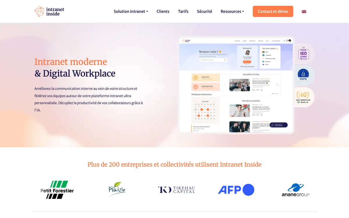 Page d'accueil de Intranet Inside
