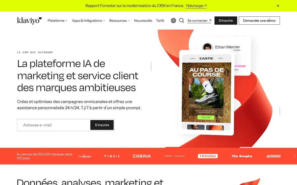 Page d'accueil de Klaviyo