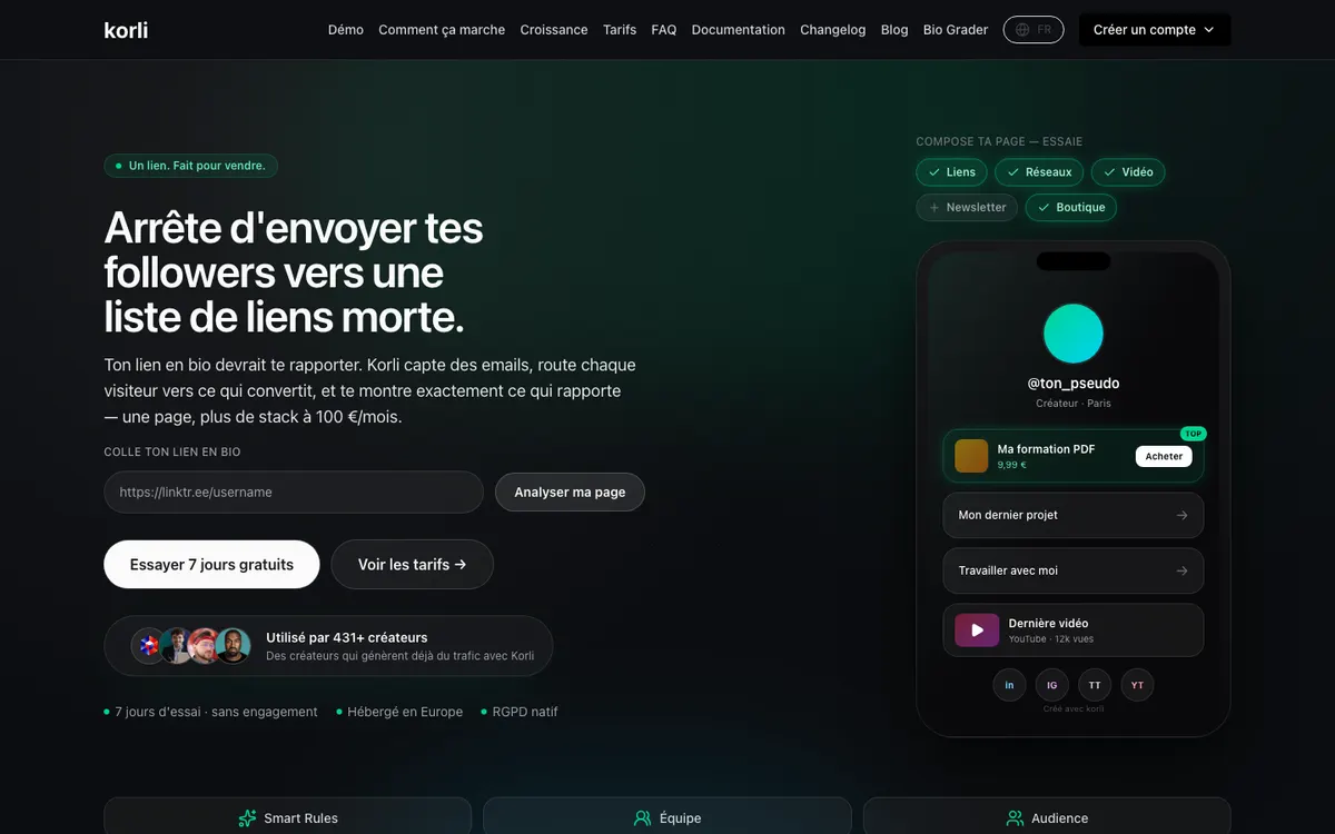 Page d'accueil de korli