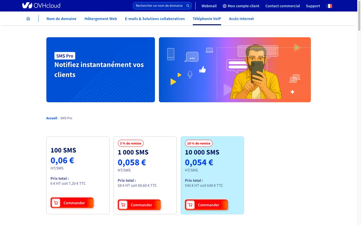 Page d'accueil de OVHcloud SMS Pro
