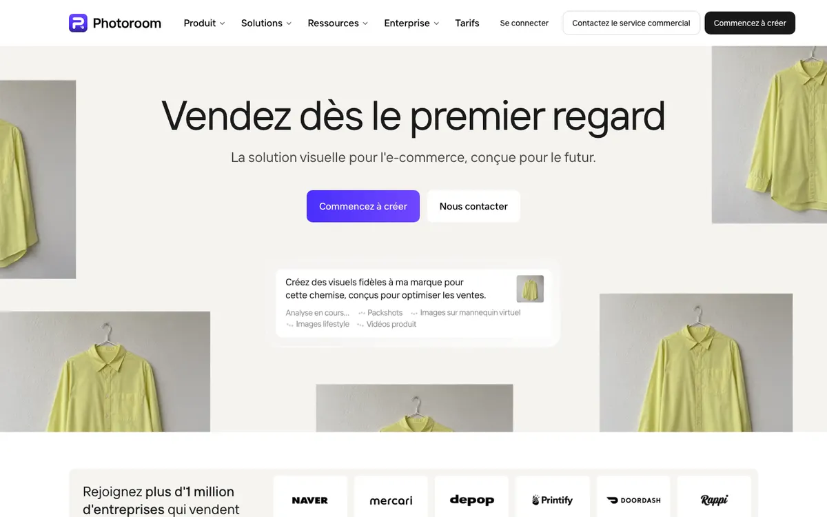 Page d'accueil de Photoroom