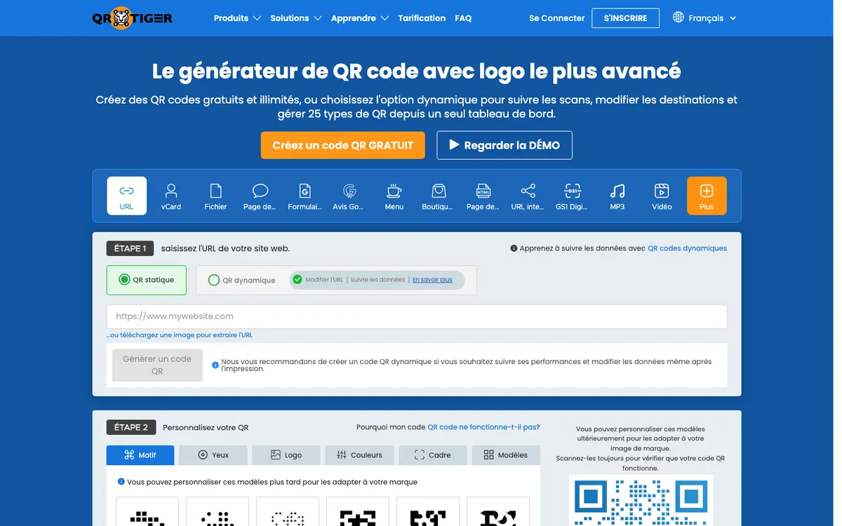 Page d'accueil de QR TIGER