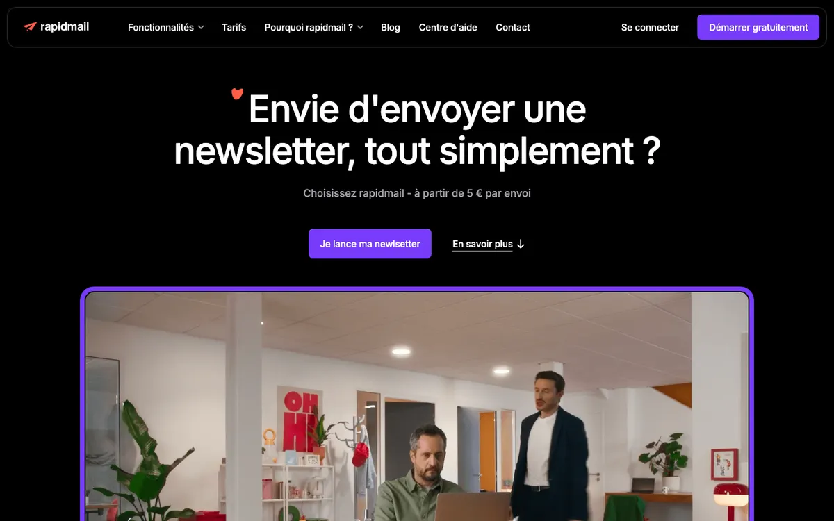 Page d'accueil de rapidmail
