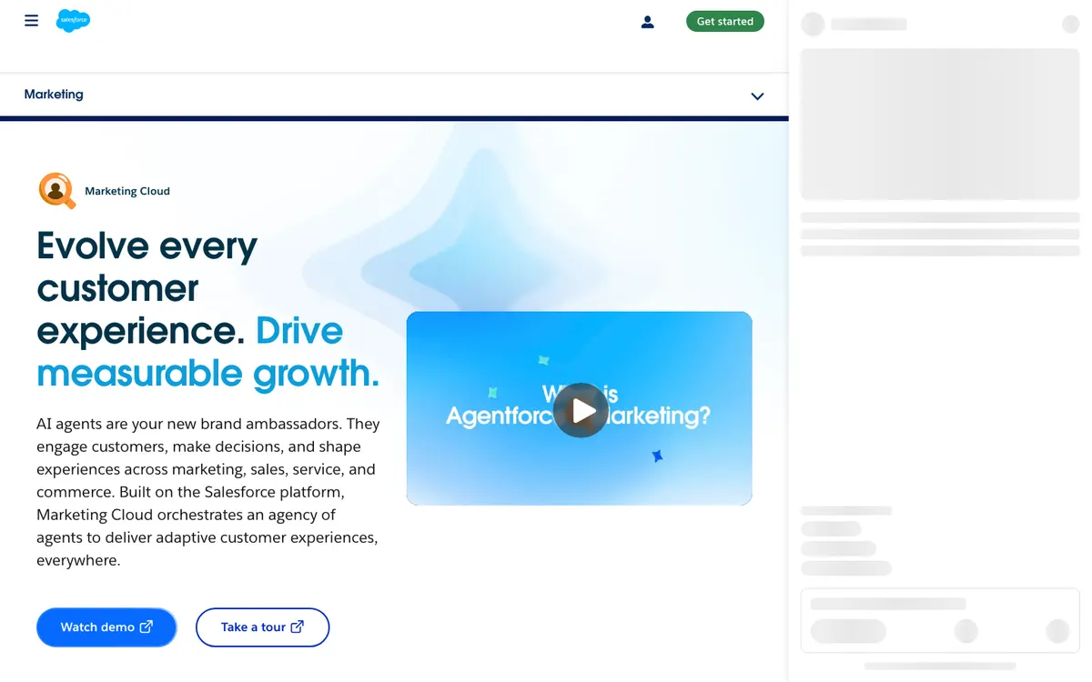 Page d'accueil de Marketing Cloud