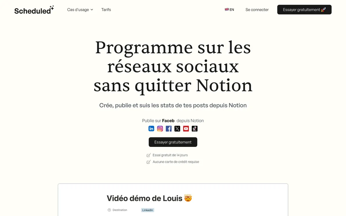 Page d'accueil de Scheduled