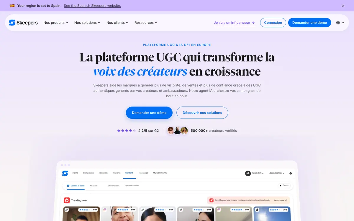 Page d'accueil de Skeepers