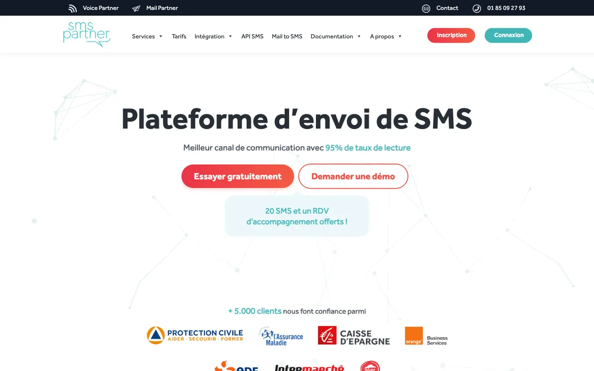 Page d'accueil de SMS Partner