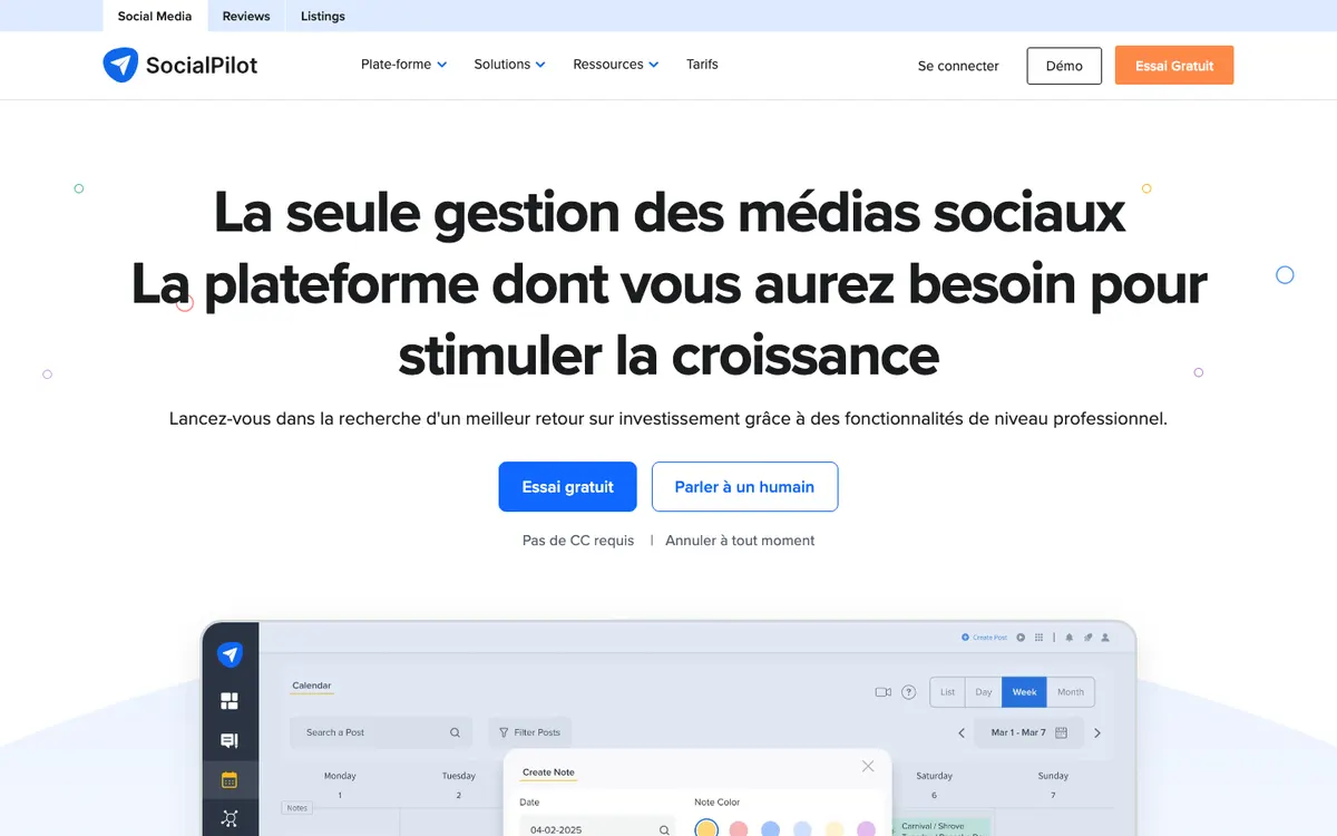 Page d'accueil de SocialPilot