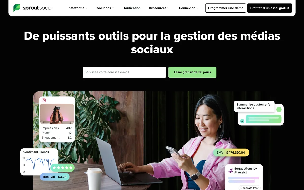 Page d'accueil de Sprout Social