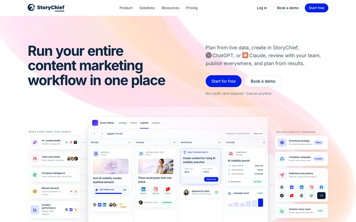 Page d'accueil de StoryChief