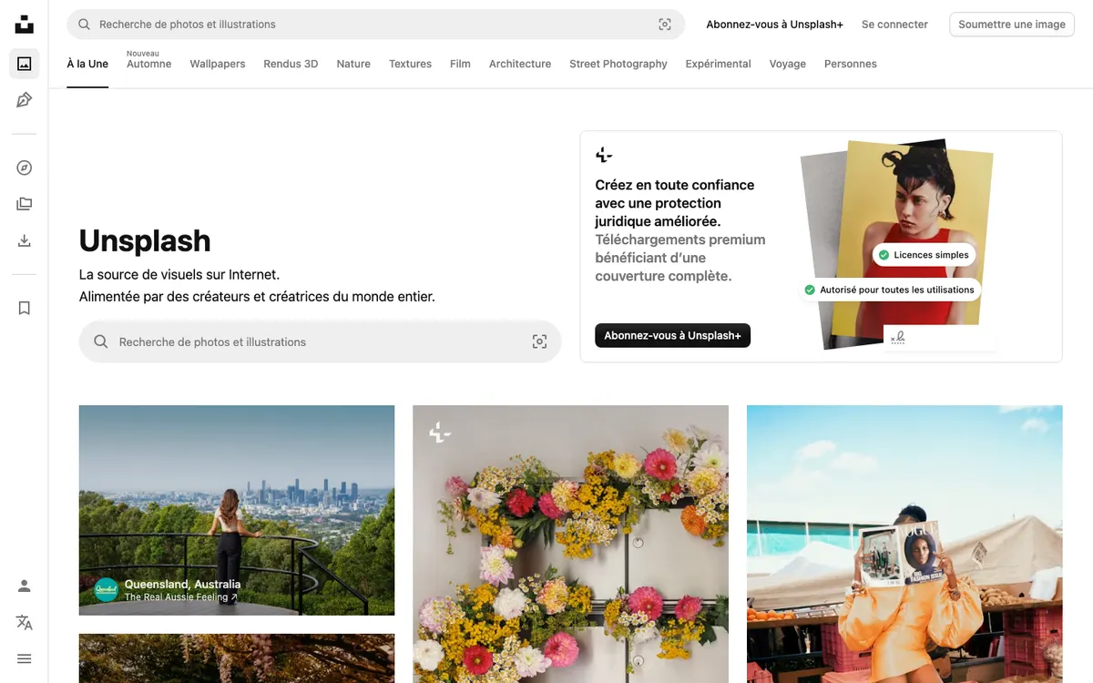 Page d'accueil de Unsplash