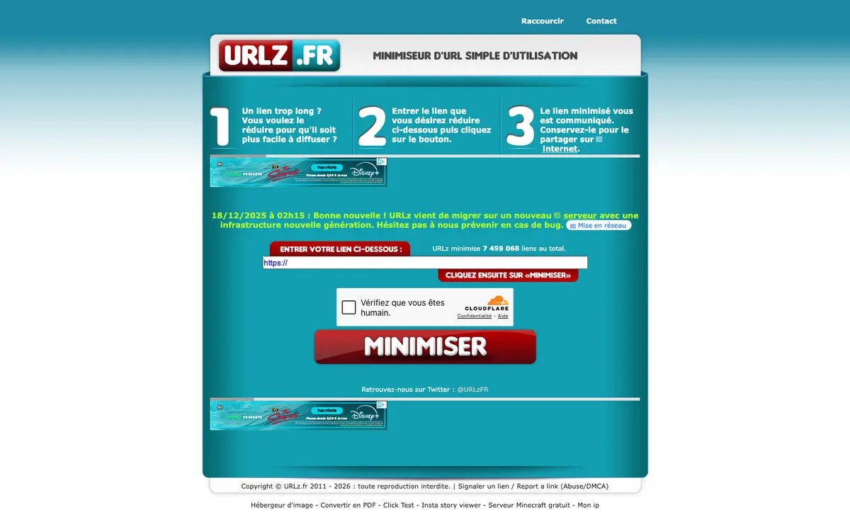 Page d'accueil de URLz