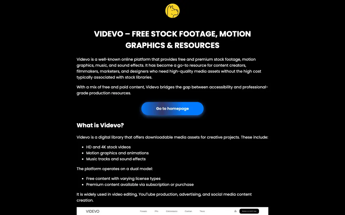Page d'accueil de Videvo