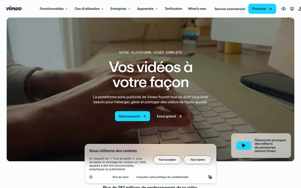 Page d'accueil de Vimeo