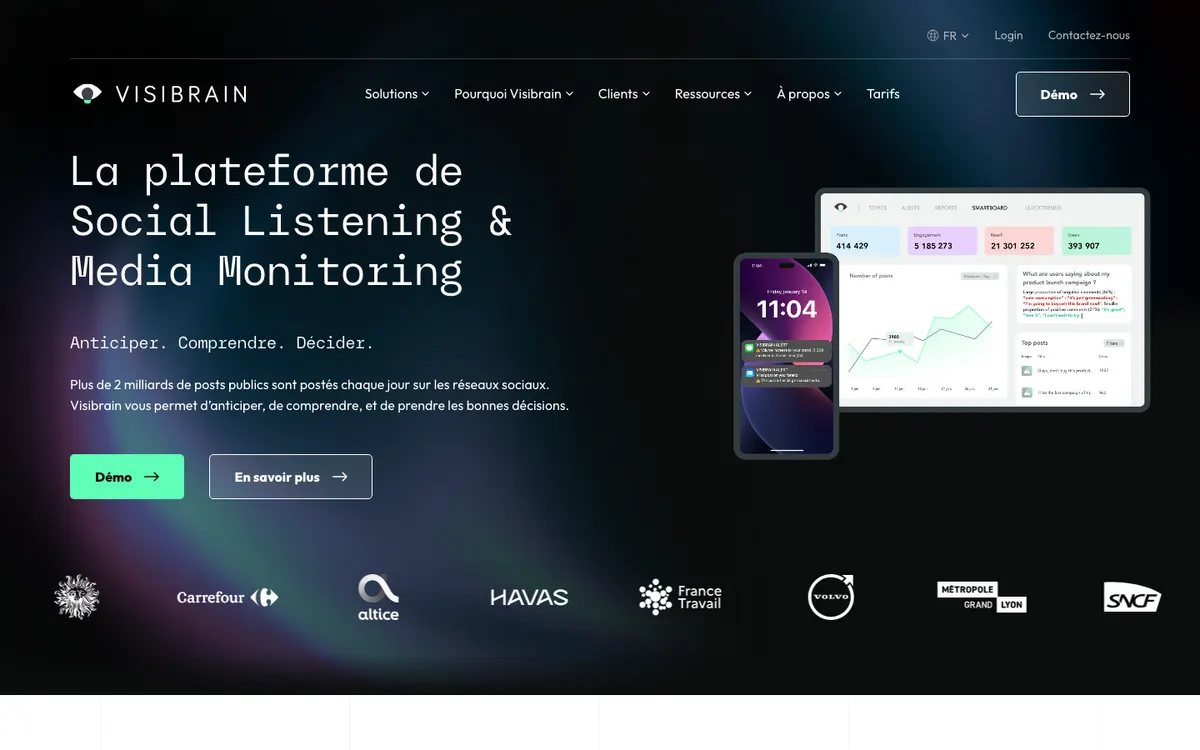 Page d'accueil de Visibrain