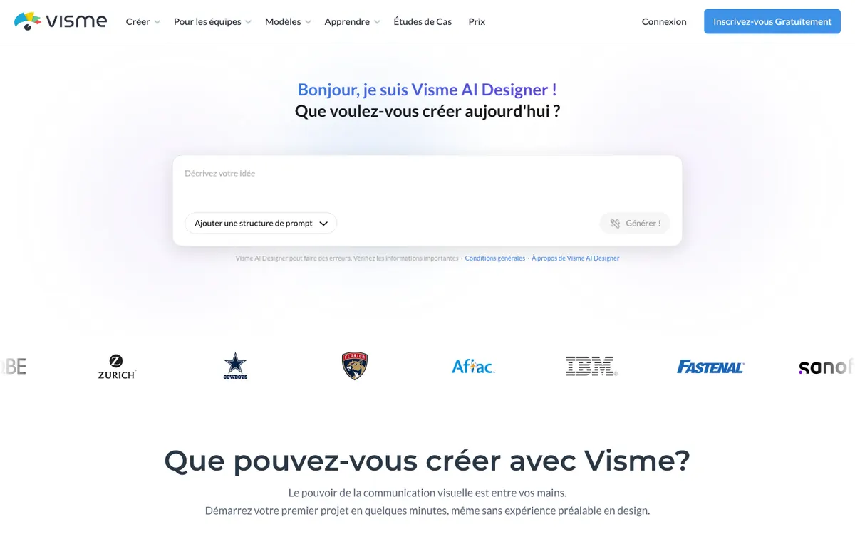 Page d'accueil de Visme