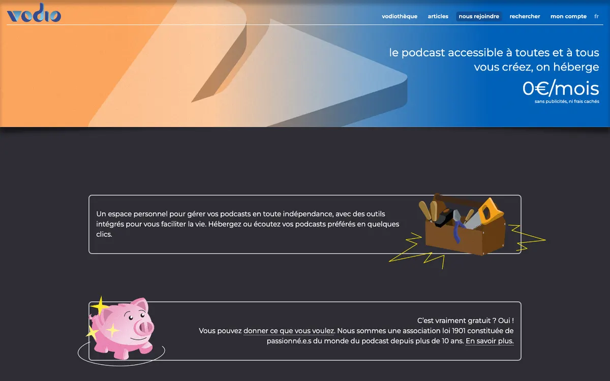 Page d'accueil de Vodio