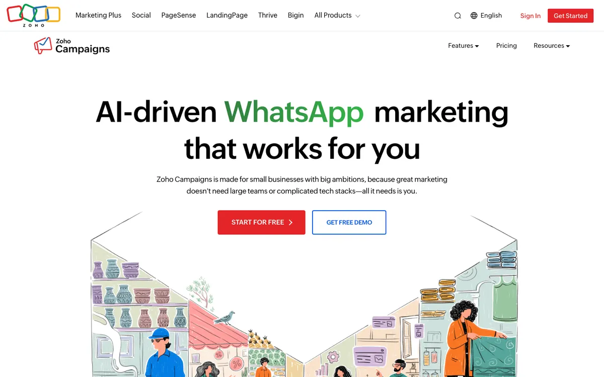 Page d'accueil de Zoho Campaigns